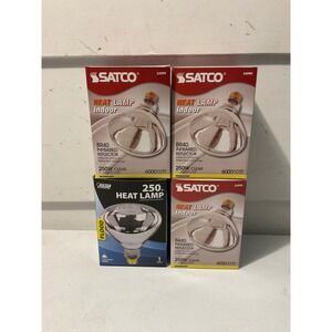 Lot of 4 250W BR40 Heat Lamp Bulbs Satco S4999 Clear Infrared & Feit Electric